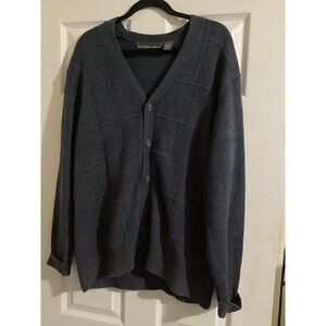 Oscar de la Renta Men's Gray V-Neck Button Front Cardigan Sweater L Cotton Blend